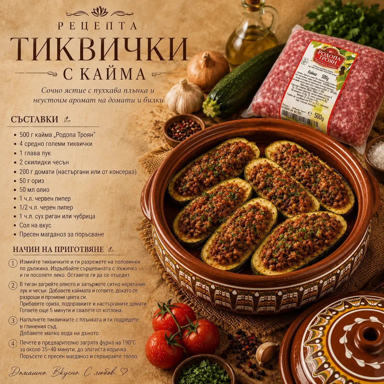 Тиквички с кайма на фурна